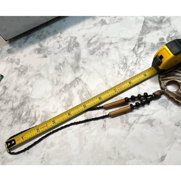 Vintage Wood Bead Necklace Tribal Boho Black Brown Pendant 16" - Picture 4 of 6